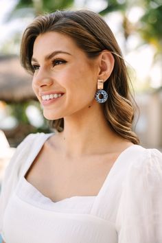 How cute are these earrings?! We love their drop design and that blue and white toile print is so chic and classic! These earrings are going to look amazing this spring and summer! Trendy Blue Earrings For Spring, Light Blue Drop Earrings For Summer, Elegant Blue Earrings For Vacation, Summer Blue Drop Earrings, Nickel-free Blue Earrings For Vacation, Blue And White Toile, Toile Print, Drop Design, Mint Julep Boutique