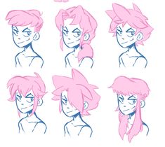 some pink hair with different facial expressions on it's face and head, all in various