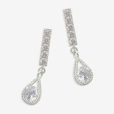 Bead Type: Cubic ZirconiaFeatures: HypoallergenicEarring Back: PostMetal Color: Silver ToneEarring Length: 36mmEarring Width: 8.4mmCare: Wipe CleanStone Type: 12 Cubic ZirconiaEarrings Type: Post EarringsEarrings Style: Drop EarringsMetal: BrassCountry of Origin: Imported Hypoallergenic Cubic Zirconia Party Earrings, Hypoallergenic Cubic Zirconia Earrings For Party, Classic Dangle Crystal Earrings For Parties, Classic Cubic Zirconia Linear Earrings For Party, Classic Silver Crystal Teardrop Earrings, Classic Crystal Dangle Earrings For Party, Elegant Nickel-free Crystal Earrings, Classic Crystal Teardrop Earrings For Gift, Silver Teardrop Cubic Zirconia Clip-on Earrings