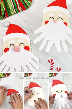 santa claus paper plate craft for kids to make with their hands and feet, while they are