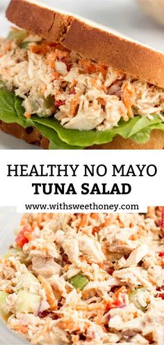 healthy no mayo tuna salad on a white plate