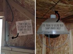 two pictures of the inside of a house with insulation and electrical wires attached to it