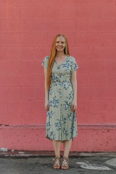 This modest floral dress is mint. It is short sleeve and midi. It is so cute for spring and summer. Shop now! #modest #floraldress Modest Dress Outfits, Modest Floral Dress, Sister Missionary, Clubbing Outfits, Modest Bridesmaid Dresses, Modest Dresses Casual, Spring Outfits Women, Muslimah Fashion, Ladies Dress Design