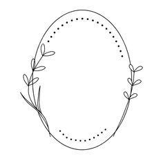 a black and white drawing of an oval frame with leaves on it's sides