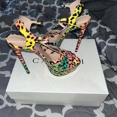 Very Colorful And Fun 6in Heel.. Worn Twice .. Can Be Worn Dressed Up Or Down. Multicolor Round Toe Sandals, Fitted Multicolor Sandals With Round Toe, Fitted Multicolor Round Toe Sandals, Platform Sandals, Dress Up, Women Shoes, Sandals, Heels, Women Shopping