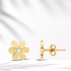 🏵️ 8k/14k/18k Solid Gold Flowers Diamond Earrings, Dainty Diamond Earrings, Daisy  Shaped Studs, Cute Gold Earrings, Gift for kids 🏵️ It is a perfect Valentine's Day gift, anniversary gift, gift for a woman, a gift for a grandmother. 🏵️May flowers bloom in all corners of your world. 🏵️ 💎Our Diamonds go with certificates.💎 Details of the Product: Weight: Approximately 1,41 gr Stone: Diamond Carates: 0,04 Color: E Clarity: SI - Earrings are complementary pieces that transform plain looks into stylish combinations.  - All of our products are handmade produced of 8K, 14K, 18K real gold. The certificates of the diamonds we use in our products will be delivered by the cargo together with your orders. - Make sure you choose the right size and color before completing your order. If there is Gold Flower Earrings For Mother's Day, Hypoallergenic Yellow Gold Flower Earrings Gift, 14k Gold Flower Shaped Earrings For Gift, 14k Yellow Gold Earrings For Birthday, Hypoallergenic Yellow Gold Flower-shaped Earrings, 14k Gold Hypoallergenic Flower-shaped Earrings, Fine Jewelry Yellow Gold Earrings For Mother's Day, Mother's Day Fine Jewelry Yellow Gold Earrings, Mother's Day Yellow Gold Fine Jewelry Earrings