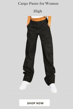 Cargo Pants for Women High Waisted Casual Pants Baggy Stretchy Wide Leg Y2K Streetwear with 6 Pockets. Cargo Pants For Women, Pants Baggy, Cargo Pants Women, Y2k Streetwear, Cargo Pants, Black Pants, Casual Pants, Wide Leg, Pants For Women