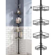 three tiered shower caddy in the bathroom