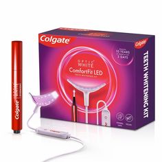 Whitening your teeth is easy with the Colgate Optic White ComfortFit LED Teeth Whitening Kit! This teeth whitening kit includes a flexible LED whitening light and a gel serum teeth whitening pen with 21 total treatments. Fueled by purple wavelength technology, the LED light amplifies the hydrogen peroxide serum from the Colgate whitening pen to remove 10 years of stains in just 3 days (when used as directed)! The whitening gel serum is safe on tooth enamel and is designed for no tooth sensitivit Peroxide Teeth Whitening, Colgate Optic White, Teeth Stain Remover, Best Teeth Whitening Kit, Whitening Teeth, Teeth Whitening System, Teeth Whitening Pen, Whiter Teeth, Teeth Whitening Strips