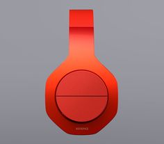 the red headphones are on display against a gray background