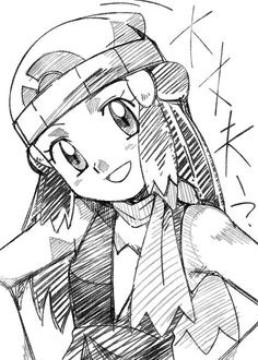 a drawing of a girl with long hair wearing a hat and tie, looking to the side