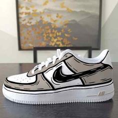 ad eBay - Nike Air Force 1 Custom Hand Painted Shoes Light Brown Black Cartoon Art Mens - Buy Now, click the link (eBay) Painted Af1, Custom Sneakers Diy, Nike Air Force 1 Custom, Air Force 1s, Air Force 1 Custom, Custom Air Force 1, Cute Nike Shoes, Cute Nikes, Custom Nikes