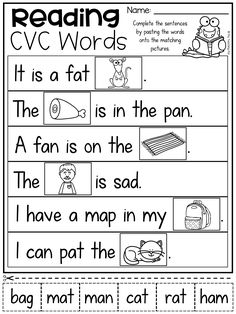 the worksheet for reading cvc words