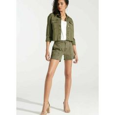 Sam Edelman Olive Green Pocketed Cargo Shorts Cut-Off Pockets Women's Size 27 New With Tags The Cargo Short Olive Green Front / Back Pockets Cotton, Polyester, Spandex Approx. 10" Rise, 4.5" Inseam High-waisted Khaki Shorts For Work, Trendy Mid-rise Cargo Shorts For Spring, Trendy Mid-rise Spring Cargo Shorts, Mid-rise Relaxed Fit Shorts With Patch Pockets, Relaxed Fit Mid-rise Shorts With Patch Pockets, Workwear Cargo Shorts With Patch Pockets, Cargo Shorts With Patch Pockets For Work, High Waist Shorts With Patch Pockets For Summer, High Rise Cotton Cargo Shorts