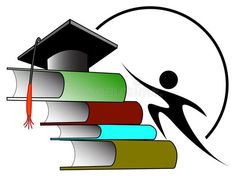 a person with a graduation cap on top of some books and a tassel royalty illustration