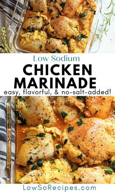 chicken marinade in a casserole dish with text overlay