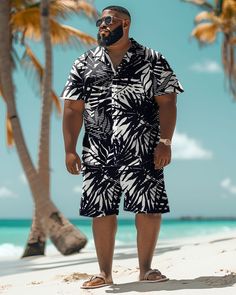 This Hawaiian Shirt Shorts Set is suitable for all kinds of casual occasions, such as vacations, beach parties, summer picnics and so on. You can pair it with a pair of sandals or sneakers for a trendy look. Whether you are on vacation or in daily life, this set will bring you a comfortable and stylish wearing experience. Casual suit: Casual men's short-sleeved shirt suit focuses more on comfort and leisure. It usually consists of a light, short-sleeved shirt worn with jeans or slacks. This set is suitable for everyday casual events, parties or vacations.Sports Suit: Sports men's short sleeve shirt suit suitable for sports or outdoor activities. It is usually made of moisture-wicking and breathable fabric, providing a comfortable wearing experience. This set is suitable for fitness, runnin Black Casual Swimwear For Vacation, Casual Black Swimwear For Vacation, Tropical Style Relaxed Fit Swimwear For Vacation, Tropical Relaxed Fit Swimwear For Vacation, Tropical Swimwear With Relaxed Fit For Vacation, Black Beachy Swimwear For Summer, Black Summer Hawaiian Shirt With Short Sleeves, Hawaiian Style Swimwear For Summer Outings, Hawaiian Summer Swimwear