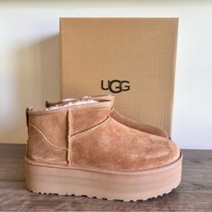 Ugg Classic Ultra Mini Platform Chestnut Women's Boot New In Box Women’s Size 10 2" Platform Height 5" Shaft Please Review All Pictures For Any Visible Signs Of Defects And/Or Blemishes Item Shown In Pictures Is What You Are Purchasing No Rips Or Tears Odor Free All Reasonable Offers Considered Smoke Free Environment Even Though Most Of Our Shoes Are Sold As “New” There Is A Chance That They May Have Been Previously Tried On In Store With Dust And/Or Dirt On The Soles And Insoles There Are Also Times Where We Will Not Say “New” As We Cannot Determine If They Have Only Been Tried On Or Worn A Time Or Two Though They May Look New! We Ask That You Always Review All Pictures Closely An Ugg Classic Ultra Mini, Ugg Classic, Womens Uggs, Ugg Shoes, Ugg Boots, Chestnut, Bootie Boots, Womens Boots, Ankle Boots