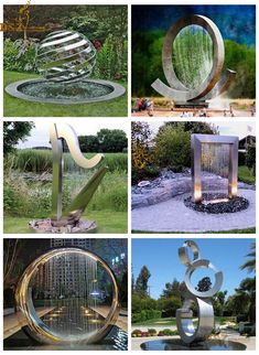 four different sculptures are shown in multiple pictures