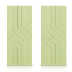 two green door panels with lines on the side and one in the middle, against a white background