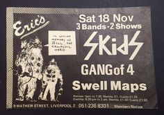 an old concert poster for kid's gang of 4 swell maps