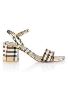 Shop Burberry Cornwall Check Leather Sandals | Saks Fifth Avenue Heritage Brands, Check Pattern, Ankle Strap Sandals, Sling Backs