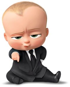 an animated baby in a suit sitting on the ground