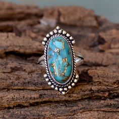 Blue Copper Turquoise Gemstone Ring - 925 Sterling Silver Ring - Designer Ring - Blue Turquoise Ring Round Garnet Ring, Silver Turquoise Jewelry, Copper Turquoise, Western Jewelry, Gift Ring, Blue Rings, Turquoise Gemstone, Blue Turquoise, Boho Rings