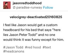 the text on this tweet reads, i feel like jason would get a custom headboard for his bed that says