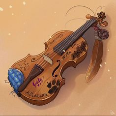 a drawing of a violin with writing on it