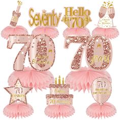 pink and gold 70th birthday decorations