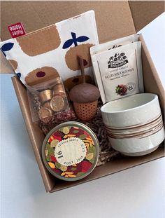 an open box with various items in it