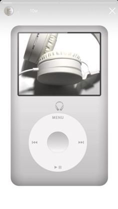 an ipod with headphones sitting on top of it's display screen, and the image is being viewed from above