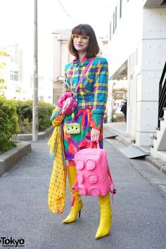 Fashion Astetic, Harajuku Tokyo Aesthetic, Lego Fashion, Lego Backpack, Japanese City Pop Fashion, Colorful Harajuku, Harajuku Rainbow, Style Dr Martens, Harajuku Fashion Decora