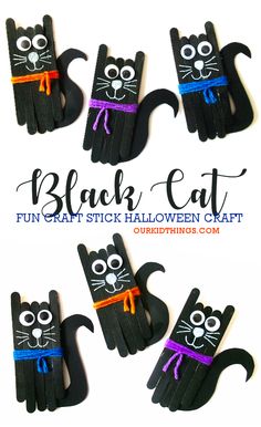 Craft Stick Black Cat Craft Black Color Crafts Preschool, The Color Black Crafts For Preschool, Black Preschool Crafts, Halloween Crafts For Students, Black Cat Crafts Toddlers, Halloween Crafts For Kindergarten Kids, Tp Roll Halloween Crafts, Halloween Craft Popsicle Sticks, Halloween Craft Stick Crafts