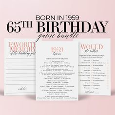 an image of a birthday card with the words, born in 1939 and 65th birthday