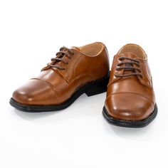 A handsome shade of cognac brown graces the upper of this derby styled shoe for kids featuring a vintage cap-toe brogue set atop a black outsole. Oxford Style, Wingtip Oxford, Vintage Cap, Brown Shoes, Dress Shoe, Brown Shoe, Soft Texture, Kid Shoes, Formal Event