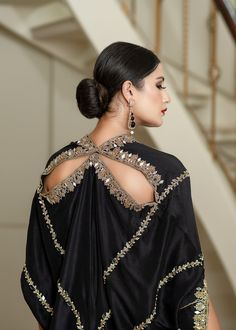 Black Rawsilk Kaftan – PURPLE HAZE PRET STUDIO Bollywood Style Silk Evening Sets, Hand Embellished Long Sleeve Kurta For Reception, Hand Embellished Evening Sets For Eid, Traditional Raw Silk Evening Set, Elegant Festive Blouse With Dabka Work, Silk Anarkali Traditional Evening Wear, Silk Choli For Eid Evening Events, Elegant Traditional Wear For Evening Eid, Elegant Traditional Wear For Eid Evening