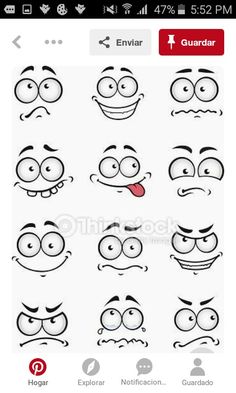 an image of cartoon faces with different expressions on the screen, including eyes and mouths