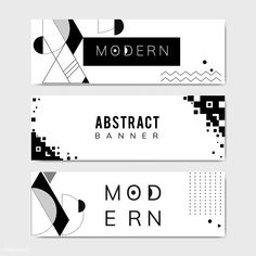 three abstract banners with black and white geometric shapes on the bottom one is for modern design