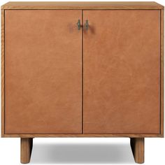 a brown cabinet with two doors on one side and an open door on the other