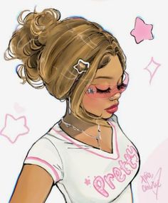 a drawing of a girl with her hair in a bun