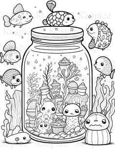 a jar filled with fish and other marine creatures