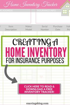 the home inventory checklist is shown with an arrow pointing up to it's right side