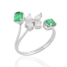 Zambian Emerald Gemstone Ring / Solid 18k White Gold Cuff Ring / Cushion Cut Emerald Ring / Diamond Rings For Her / May Birthstone Jewelry Details :- Gemstone :- Diamond/ Emerald Gemstone Shape :- Cushion / Pear / Kite/ Triangle/ Square / Heart Item Code:- SER-2508 Gross Weight :-2.58 gm Approx 18k White Gold Weight :- 2.40 gm Approx Diamond Weight :- 0.32 ct. Approx (Si Clarity Hi Color Certified Diamonds) Emerald Weight: 0.60 ct. Approx Ring Size: 7 US and we can make ring size as per your req Multi-stone Emerald Open Ring For Anniversary, Open Ring Emerald With Multi-stone For Anniversary, Emerald Open Ring With Multi-stones For Anniversary, Anniversary White Gold Emerald Open Ring, Multi-stone Open Emerald Ring For Wedding, Wedding Multi-stone Open Emerald Ring, May Birthstone Diamond Open Ring, Formal Emerald Open Ring, Emerald Ring Wedding