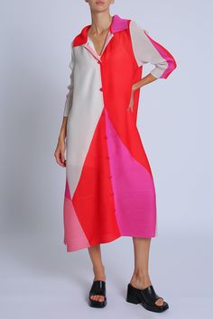 Printed pleats fabric Colorblock print Wide collar Front button closure 3/4 length sleeves A-line shirt dress Midi length Regular fit Imported 100% POLYESTER Model is 5' 10" wearing a One Size Caring for your clothes is caring for the environmentWash your clothes with lower temperature and delicate spin cycles. It helps to maintain the color, shape and structure of the fabric. At the same time it reduces energy consumption that is used in care processes. ONE SIZE PC3634_RED_ALL Multicolor Long Sleeve Shirt Dress For Work, Multicolor Long Sleeve Shirt Dress For Daywear, Multicolor Long Sleeve Shirt Dress With Button Closure, Red Button-up Shirt Dress For Spring, Red Shirt Dress For Spring Daywear, Multicolor Button-up Shirt Dress For Work, Red V-neck Shirt Dress For Spring, Multicolor Shirt Dress With Button Closure For Daywear, Chic Red Shirt Dress For Daywear