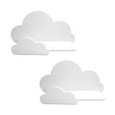 two white cloud shaped plates sitting next to each other on top of a white surface