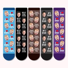 [FACE DESIGN SOCKS]: Are you looking for a funny present for that special man in your life? Custom printed socks make great, fun gifts that your favorite Dad will appreciate. We have nine colors and four text styles to choose from, you just need to upload a photo of a child person's face, our designer will place the face in a repeating pattern so there is no need to upload multiple images. 
[COMFORTABLE & STRETCHY]: These funny socks are made from high-quality polyester, soft and stretchy, and c Funny Letter Print Socks As Gift, Funny Letter Print Socks Gift, Funny Blue Socks For Gift, Fun Black Socks As Gift, I Love Dad, Face Socks, Birthday Gift For Dad, Printed Socks, Funny Presents