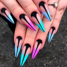 Coffin Nails Ombre, Pride Nails, Statement Nail, Stiletto Nail Art, Stiletto Nails Designs, Nail Art Ombre, Bright Nails, Nail Swag, Nail It