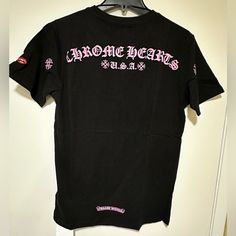 Chrome Hearts Matty Boy T-Shirt Black/Pink Letters, Size Medium Brand New With Tags In Perfect Condition As Shown On Actual Pictures. Pink Chrome Hearts, Chrome Hearts Shirt, Pink Letters, Pink Chrome, Super Rich Kids, Super Rich, Pink Letter, Optimal Health, Rich Kids